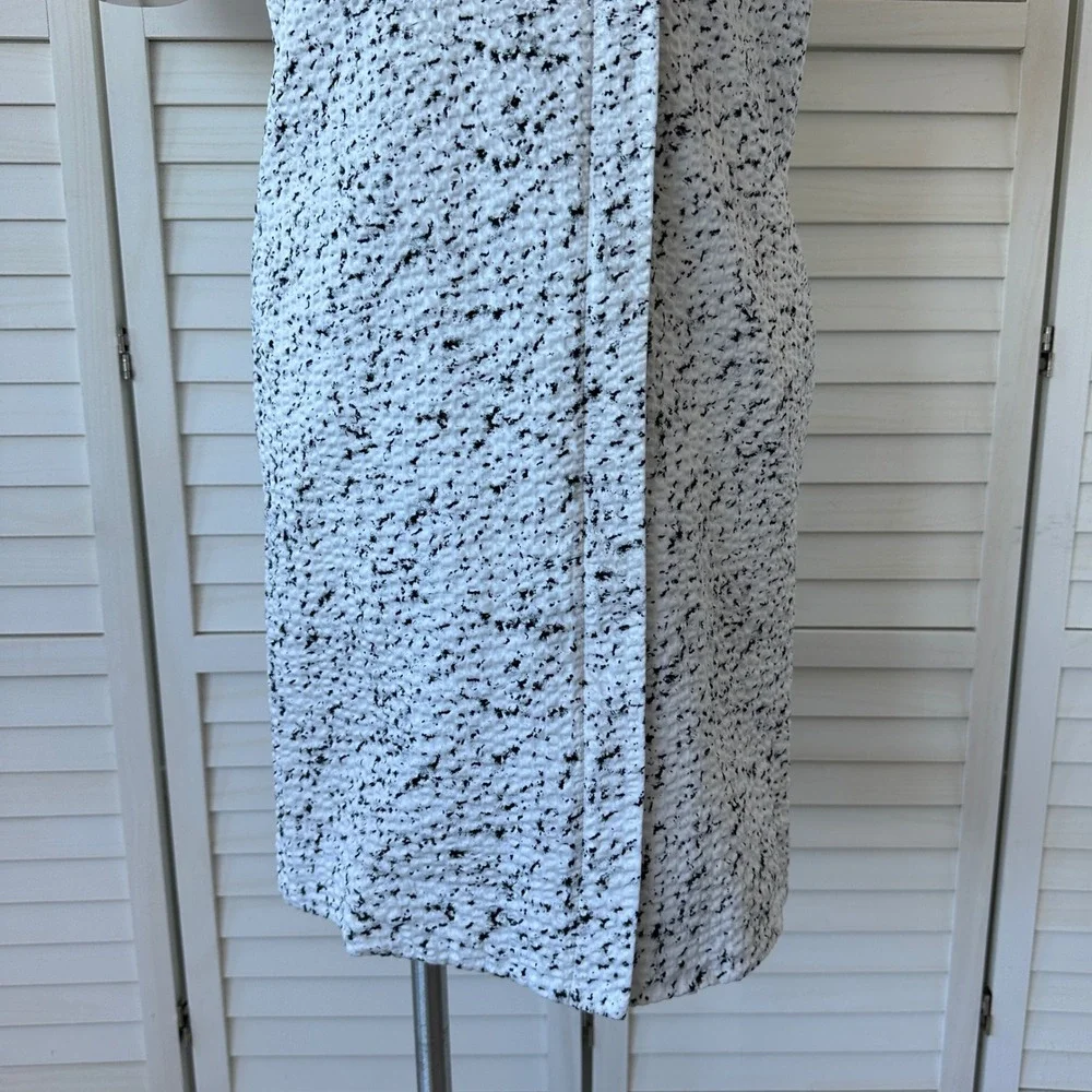 COS Crinkled Zip Front‎ Dress White Black Speckled Short Sleeve Collared Size 6